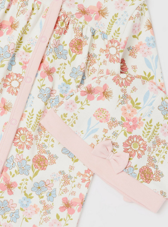 Floral Print Organic Cotton Sleepsuit with Cap