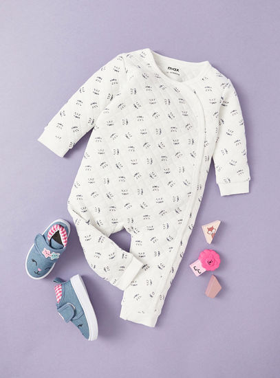All-Over Printed Sleepsuit with Long Sleeves and Cap Set