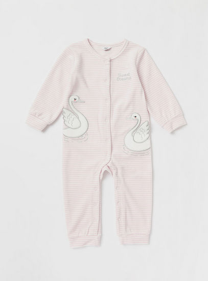 Striped Sleepsuit with Long Sleeves and Beanie Cap