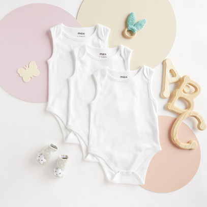 Set of 3 - Solid BCI Cotton Sleeveless Bodysuit with Snap Closure