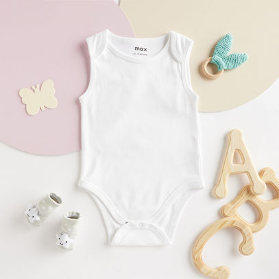 Set of 3 - Solid BCI Cotton Sleeveless Bodysuit with Snap Closure