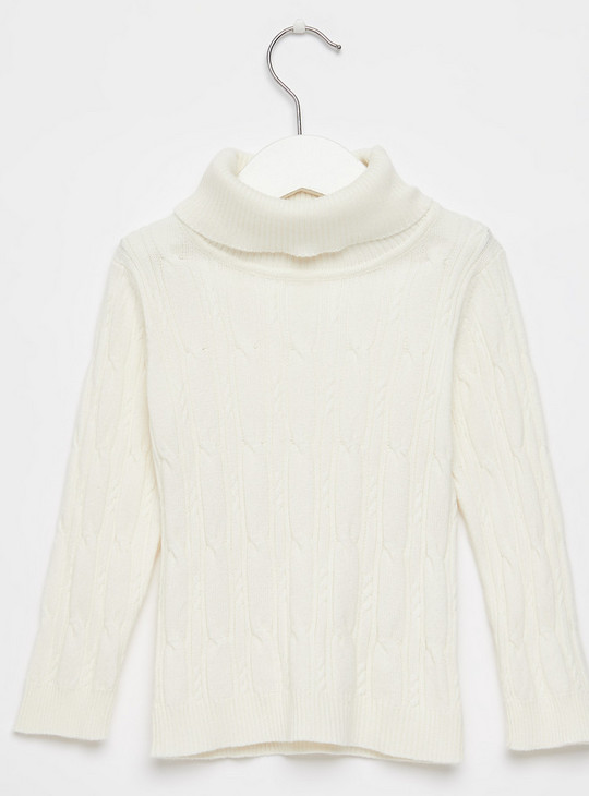 Textured Sweater with Turtleneck and Long Sleeves