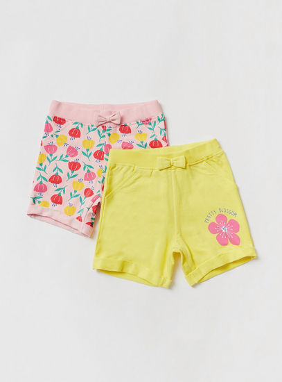 Floral Print Shorts with Elasticated Waistband - Set of 2-Shorts-image-0