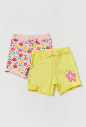 Floral Print Shorts with Elasticated Waistband - Set of 2