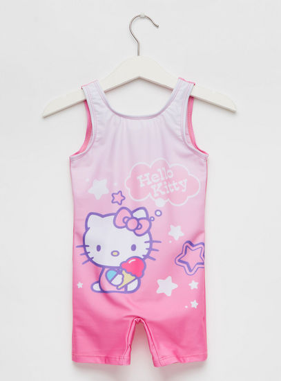 Hello Kitty Print Sleeveless Round Neck Swimsuit