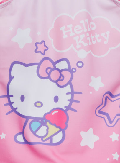 Hello Kitty Print Sleeveless Round Neck Swimsuit