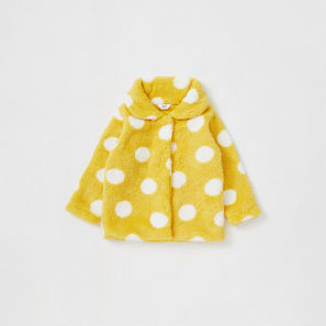 Polka Dot Fur Jacket with Long Sleeves and Button Closure
