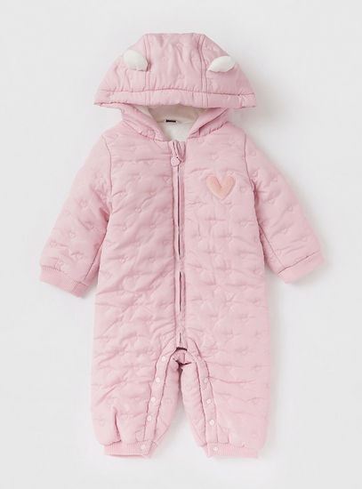 Textured Full Length Pram Suit with Long Sleeves and Hood