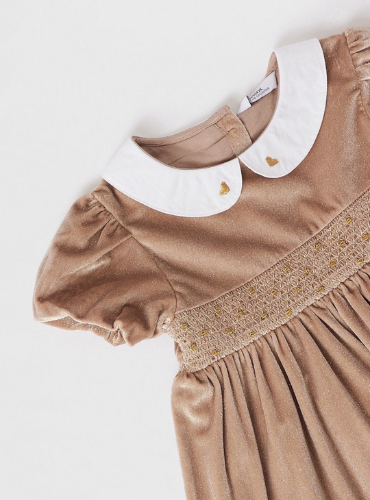 Embellished Dress with Peter Pan Collar and Cap Sleeves