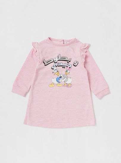 Daisy and Donald Duck Printed Dress with Long Sleeves