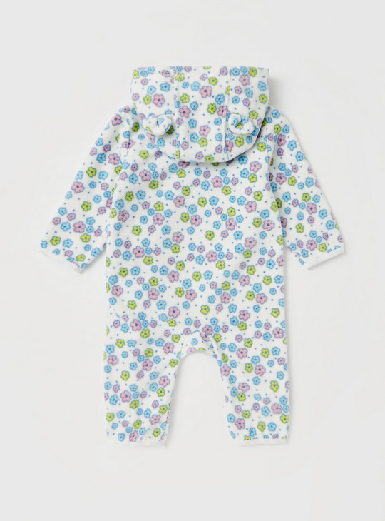 All-Over Floral Print Pram Suit with Long Sleeves and Hood