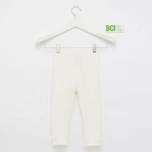 Solid BCI Cotton Leggings with Elasticised Waistband and Bow Accent