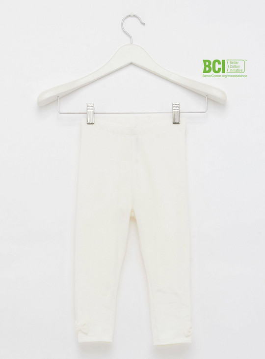 Solid BCI Cotton Leggings with Elasticised Waistband and Bow Accent