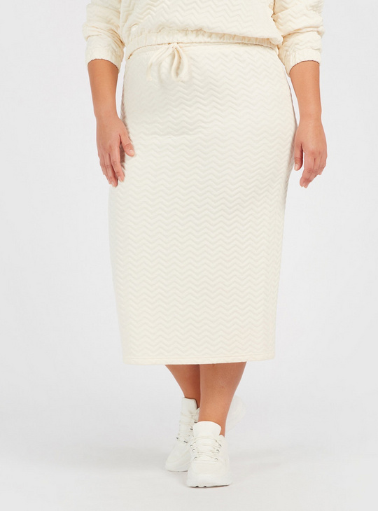 Quilted Midi Length Skirt with Elasticated Drawstring Closure