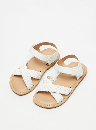 Braided Open Toe Sandals with Hook and Loop Closure-Sandals-image-1