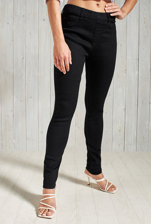 Solid High-Rise BCI Cotton Jeggings with Elasticated Waistband-mxurbnwomen-clothing-jeans-jeggings-1