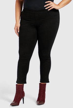 Solid Mid Waist Cropped Jeggings with Elasticised Waistband