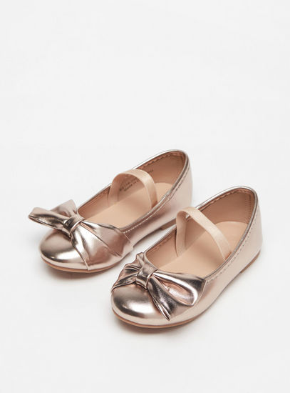 Metallic Ballerina Shoes with Bow Accent