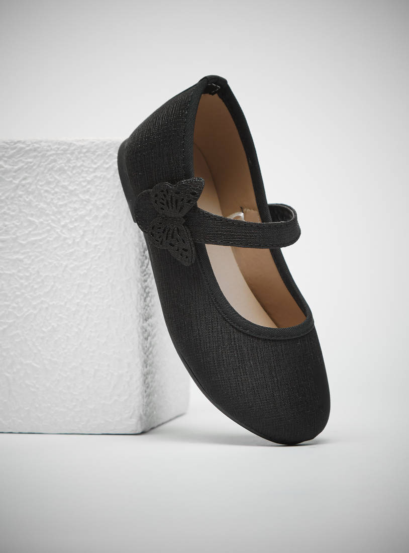 حذاء ماري جين بزينة فراشة وشريط إغلاق لاصق-الأحذية الباليرينا-image-0