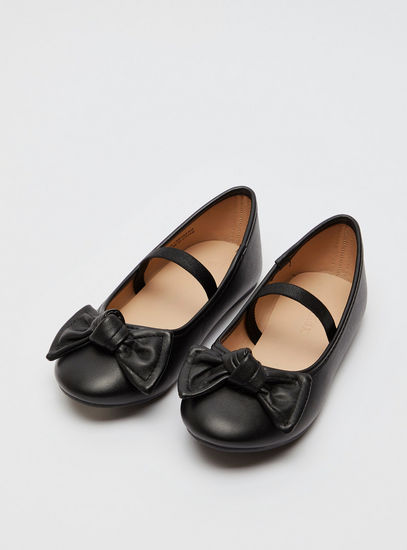 Solid Ballerinas with Bow Applique and Elasticised Strap