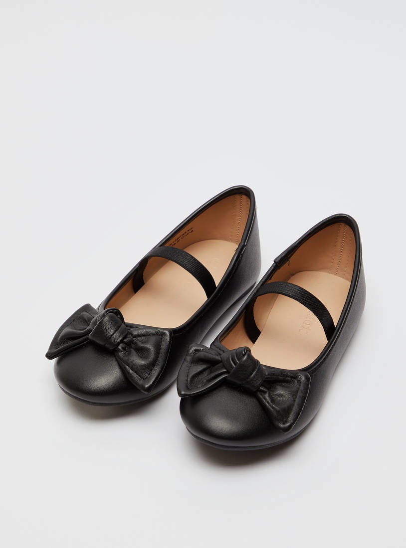 Solid Ballerinas with Bow Applique and Elasticised Strap-Ballerinas-image-1