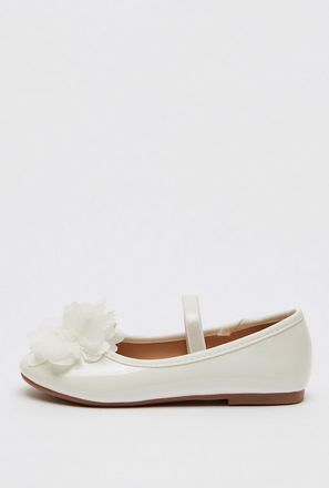 Solid Shoes with Flower Detail and Elasticised Band