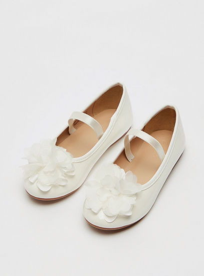 Solid Shoes with Flower Detail and Elasticised Band