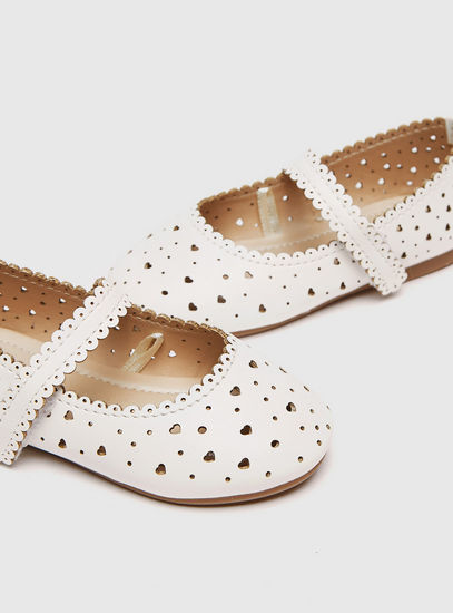 Round Toe Ballerinas with Cut Out Detail and Hook and Loop Closure