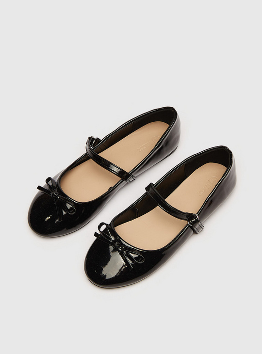 Solid Mary Janes Bow Applique Shoes with Hook and Loop Closure