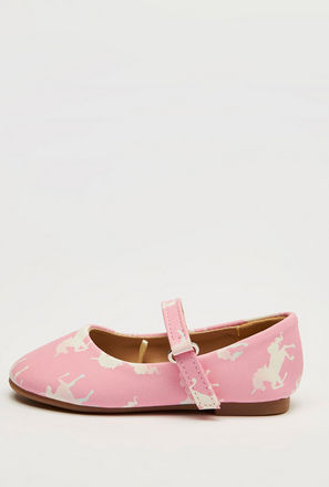 Unicorn Print Mary Jane Shoes with Hook and Loop Closure
