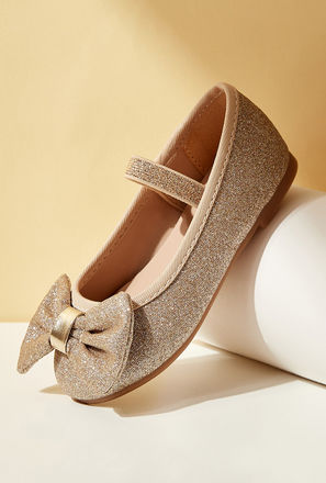 Bow Embellished Slip-On Ballerina Shoes with Elasticised Strap-mxkids-babygirlzerototwoyrs-shoes-ballerinas-1