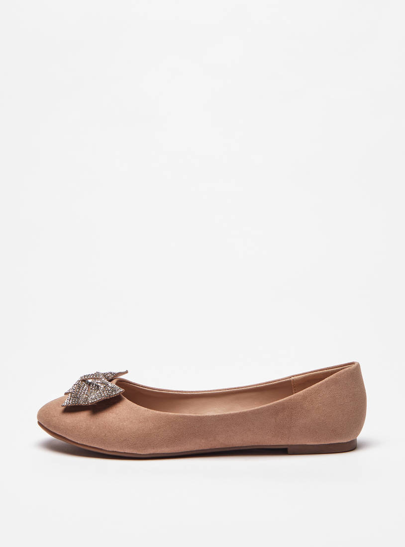 Bow Accent Slip-On Round Toe Ballerina Shoes-Ballerinas-image-0