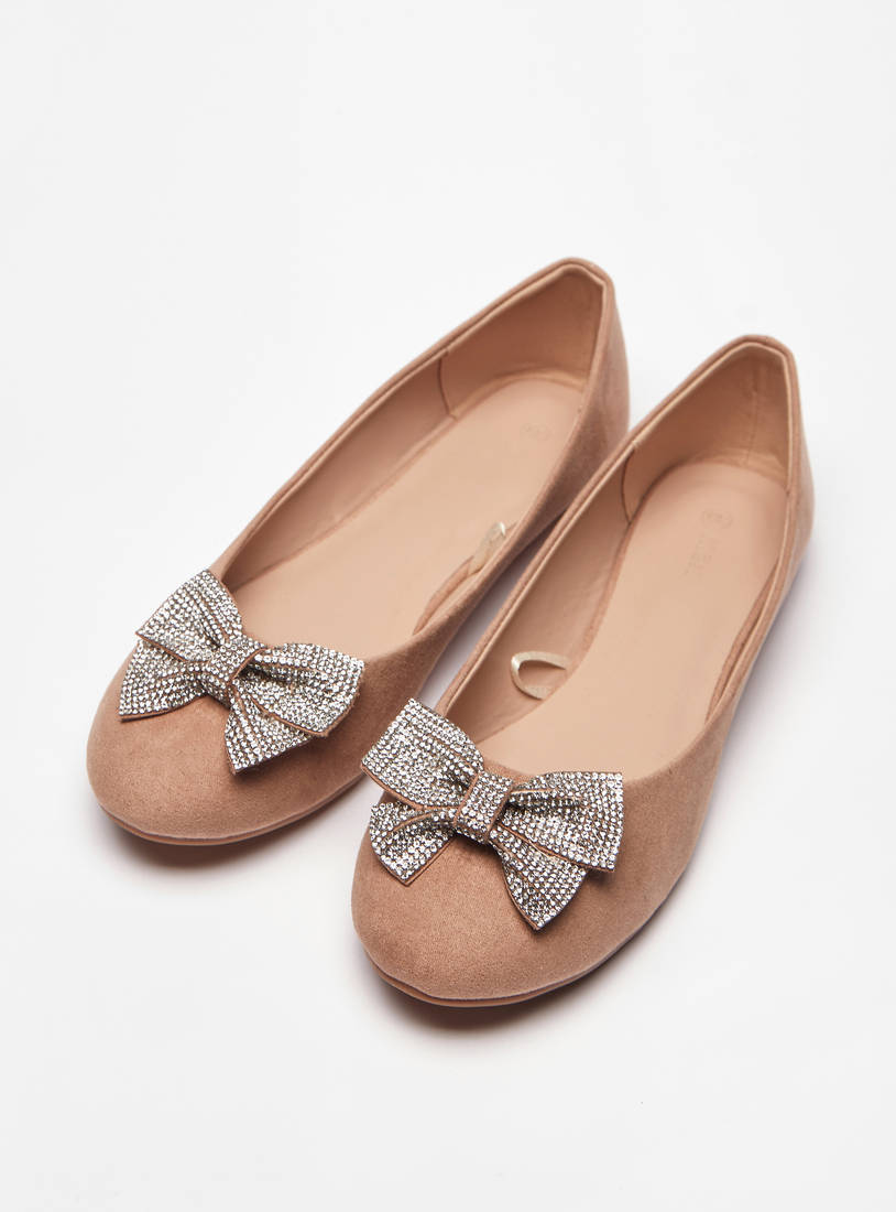 Bow Accent Slip-On Round Toe Ballerina Shoes-Ballerinas-image-1