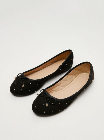 Embellished Ballerinas with Bow Applique Detail