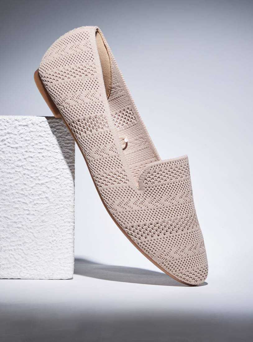 Textured Slip-On Flyknit Ballerina Shoes-Ballerinas-image-0
