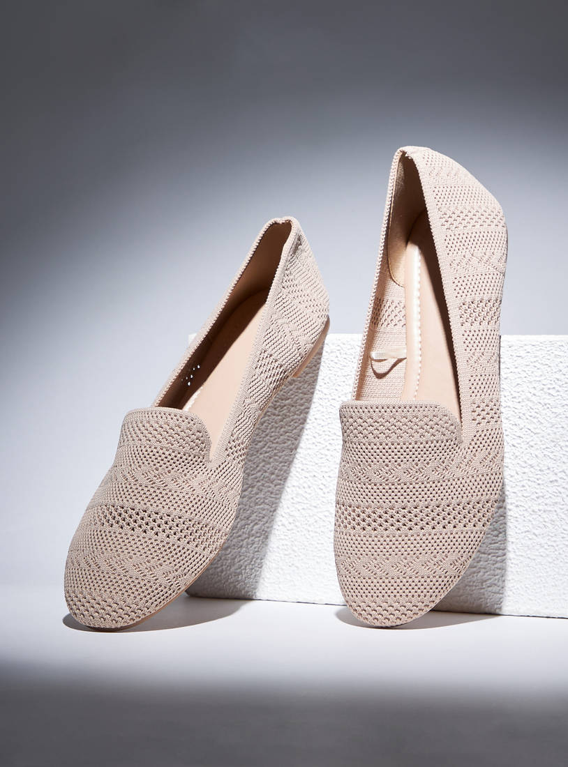 Textured Slip-On Flyknit Ballerina Shoes-Ballerinas-image-1