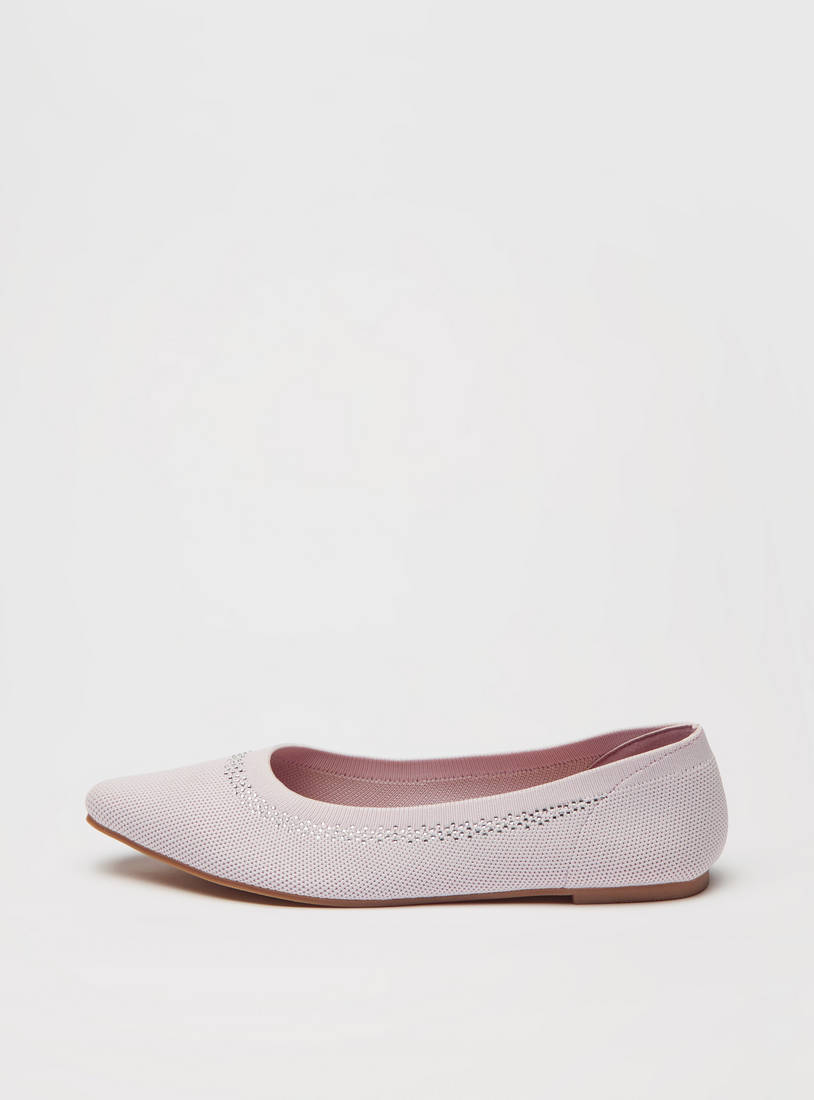 Textured Square Toe Slip-On Ballerina Shoes-Ballerinas-image-0