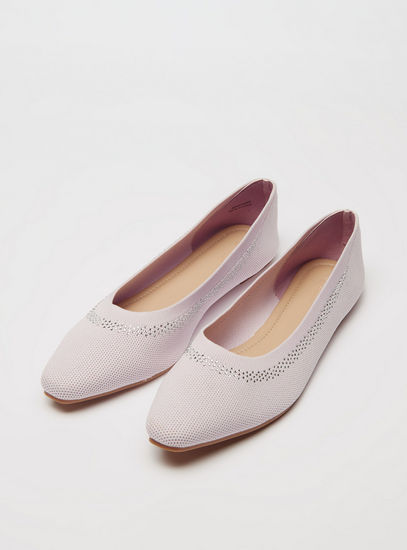 حذاء بالرينا بارز الملمس سهل الارتداء بمقدمة مربعة-الأحذية الباليرينا-image-1
