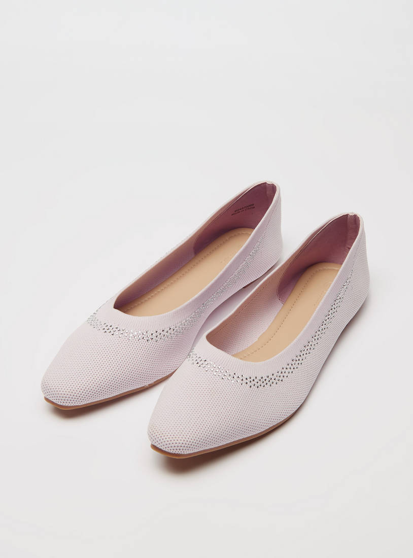 Textured Square Toe Slip-On Ballerina Shoes-Ballerinas-image-1