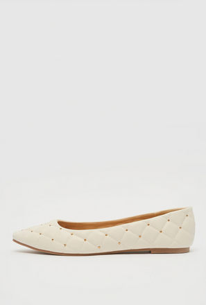 Quilted Pointed Toe Ballerinas with Metal Studs