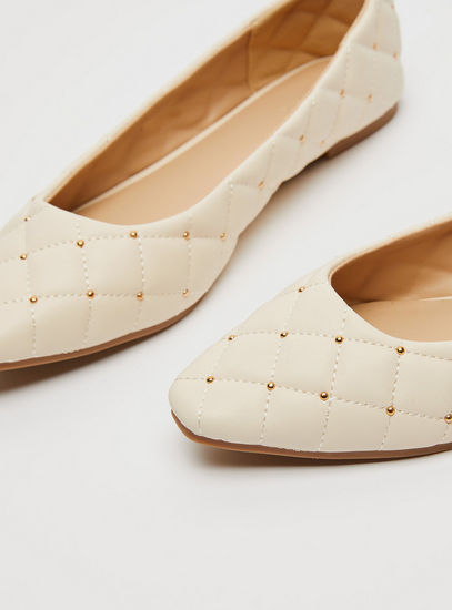 Quilted Pointed Toe Ballerinas with Metal Studs