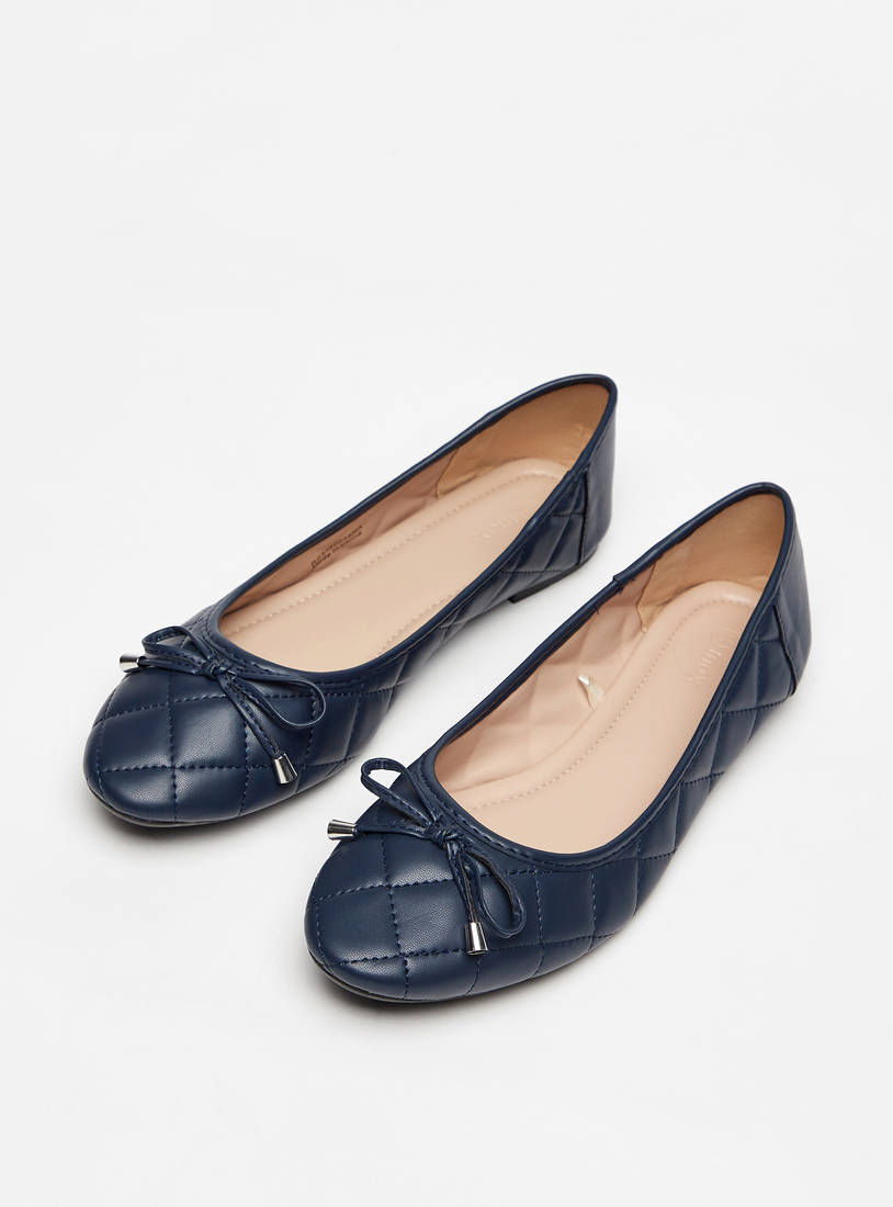Quilted Round Toe Ballerina Shoes with Bow Detail-Ballerinas-image-1