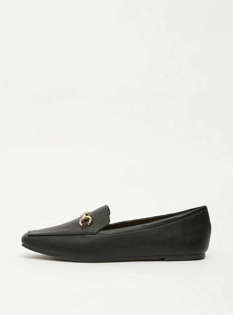 Solid Flat Loafers with Metal Detail-Ballerinas-image-0