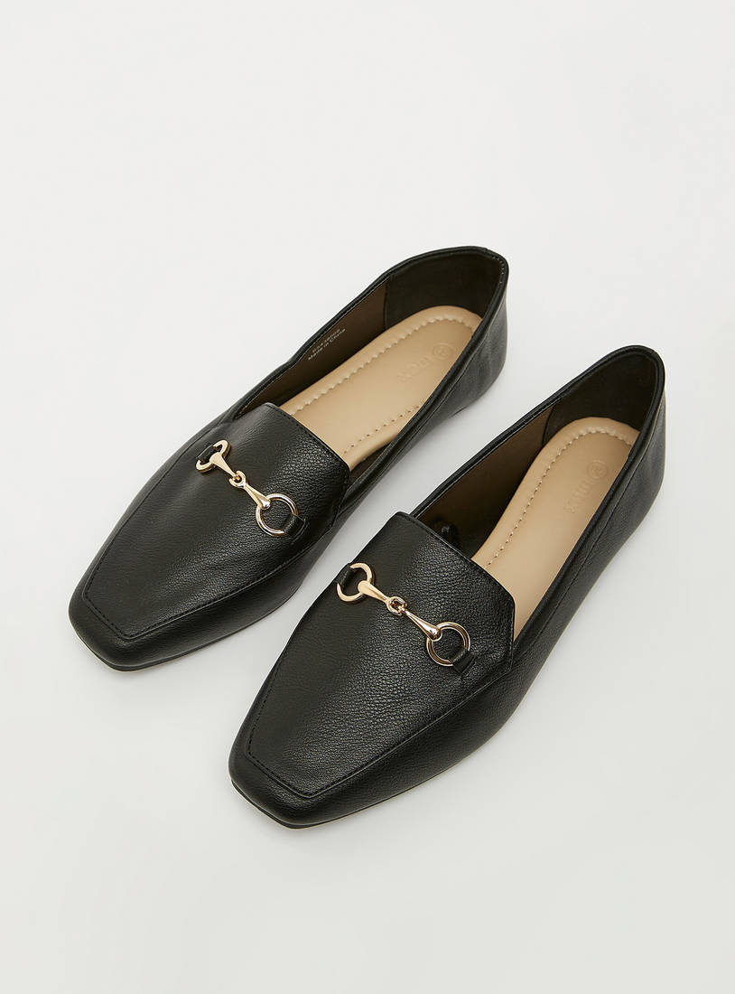 Solid Flat Loafers with Metal Detail-Ballerinas-image-1