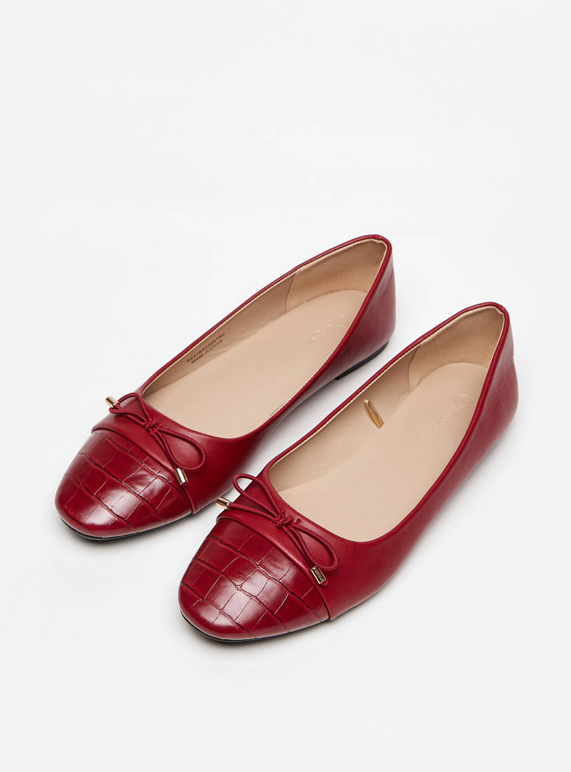 Bow Accented Round Toe Slip-On Ballerina Shoes-Ballerinas-image-1