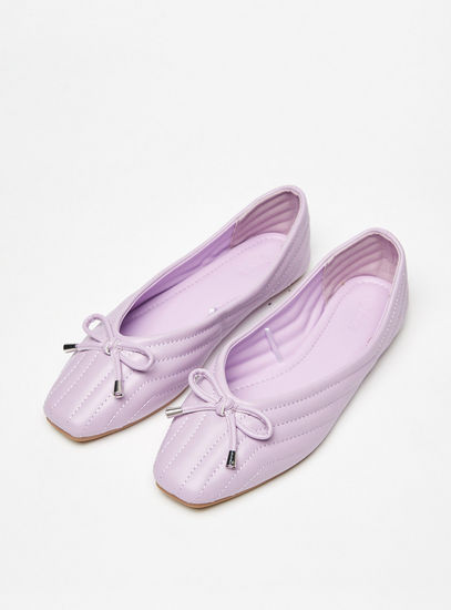 Quilted Slip-On Ballerina Shoes with Bow Detail