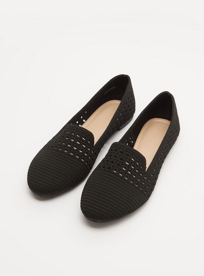 حذاء باليرينا سهل الارتداء بارز الملمس بمقدمة مستديرة-الأحذية الباليرينا-image-1