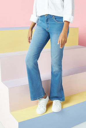 Full Length Solid Jeans with Button Closure and Pocket Detail