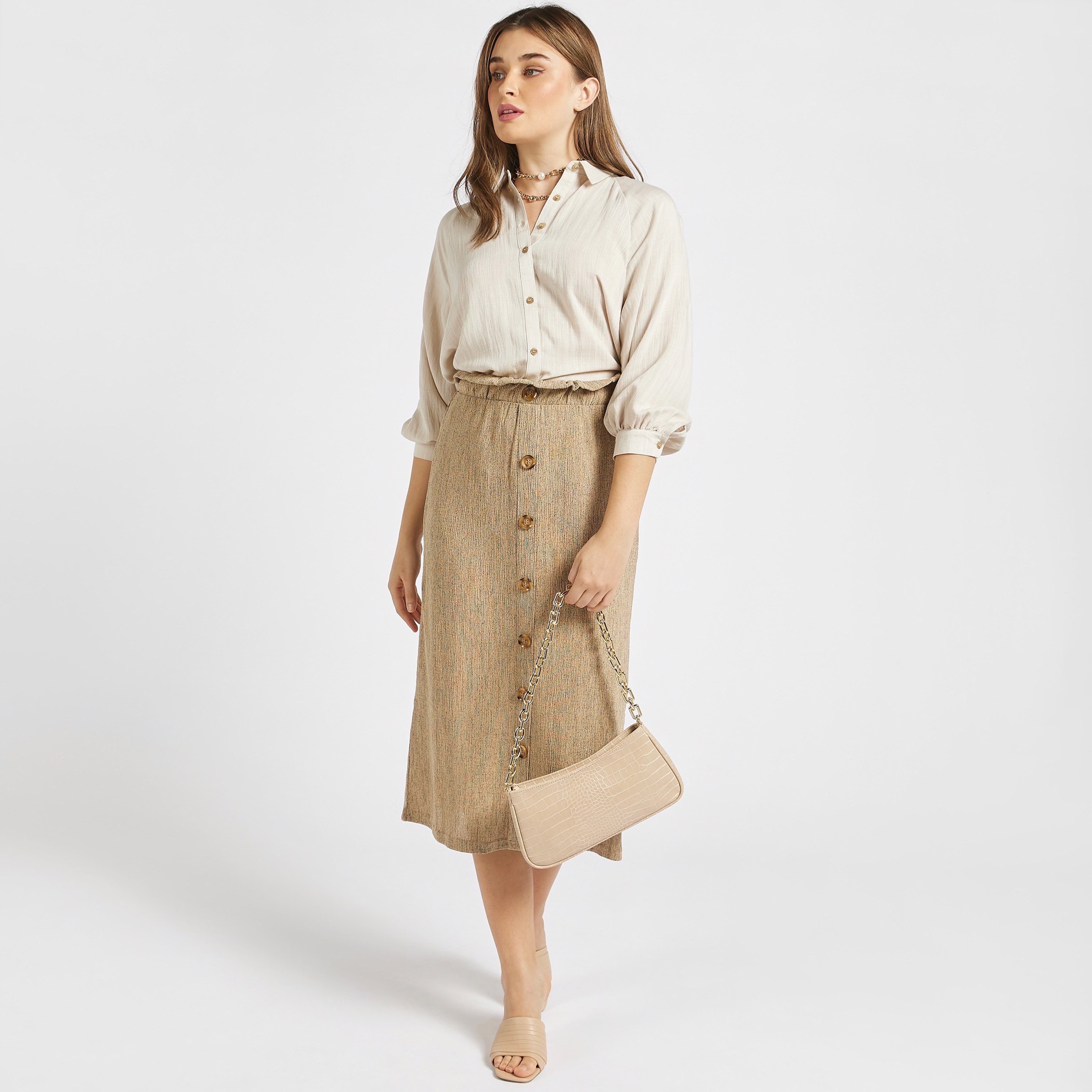 Paperbag midi skirt with buttons sale