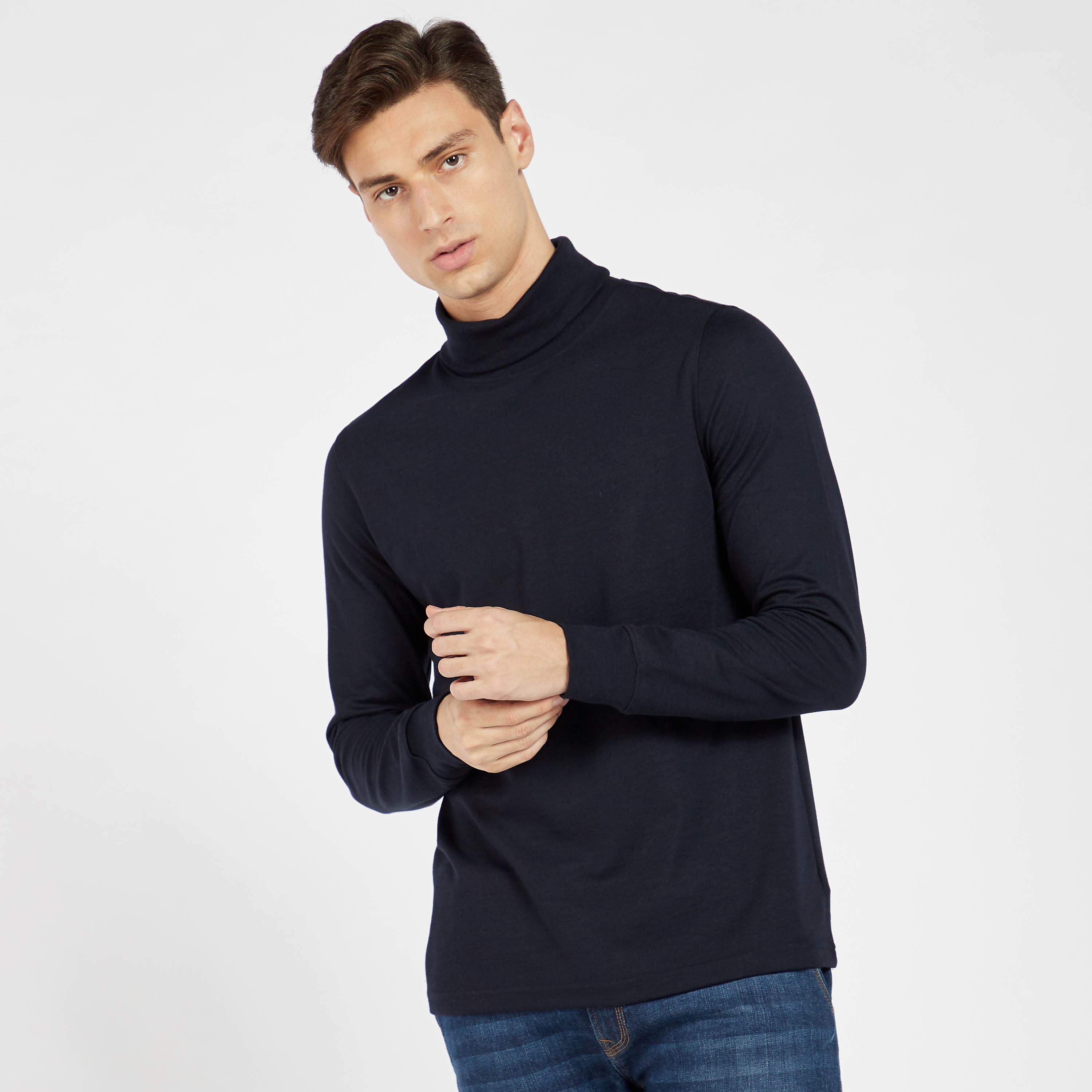 Shop Solid High Neck T-shirt with Long Sleeves Online | Max Qatar